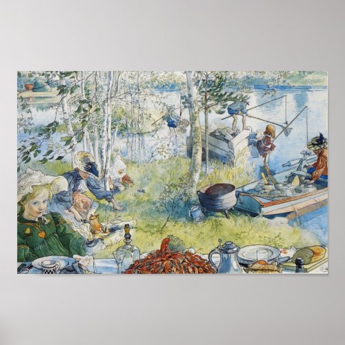 Vintage Carl Larsson Cray Fishing With The  Family Poster