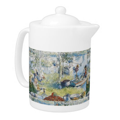 Vintage Carl Larsson Cray Fishing With The  Family Teapot