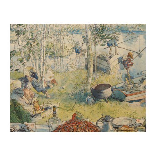 Vintage Carl Larsson Cray Fishing With The  Family Wood Wall Art