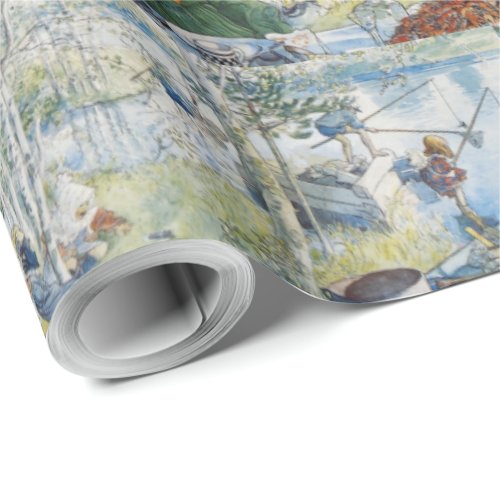 Vintage Carl Larsson Cray Fishing With The  Family Wrapping Paper