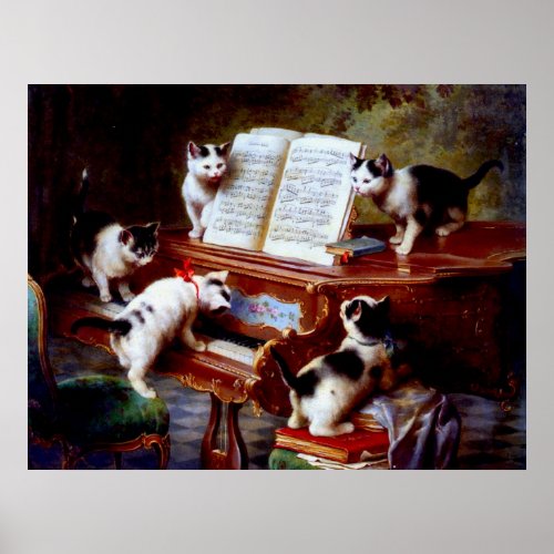 Vintage Carl Reichert Kittens Playing Piano Poster