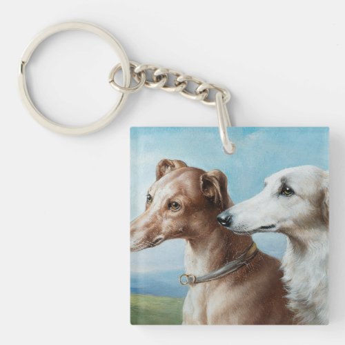 Vintage Carl Reichert Two Greyhounds  Keychain