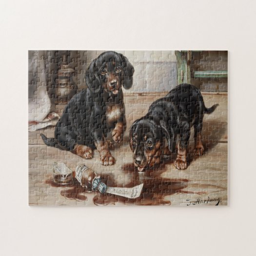 Vintage Carl Reichert's Dogs Oil Painting