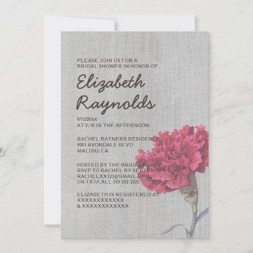 Vintage Carnation Bridal Shower Invitations
