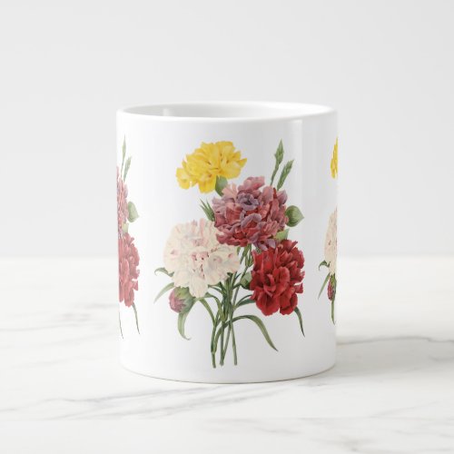 Vintage Carnations Dianthus Garden Flowers Redoute Large Coffee Mug