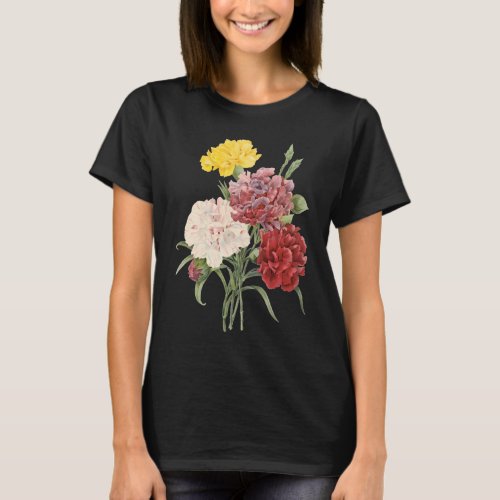 Vintage Carnations Dianthus Garden Flowers Redoute T_Shirt