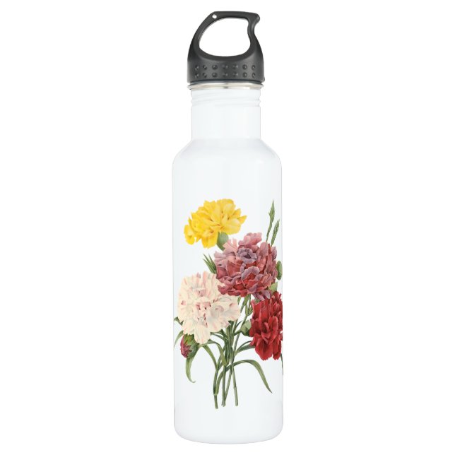 Vintage Carnations Dianthus Garden Flowers Redoute Water Bottle (Front)