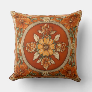 Vintage Carnelian Bouquet: Floral Print with Tiled Throw Pillow