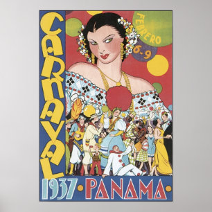 Vintage Carnival 1937 Panama Travel Poster