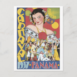 Vintage Carnival 1937 Panama Travel Poster Postcard