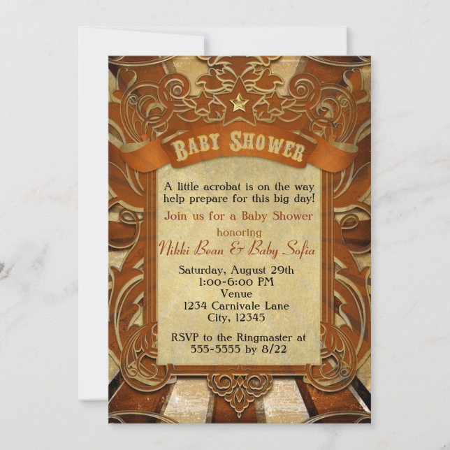 Vintage Carnival Baby Shower Orange Invitation (Front)