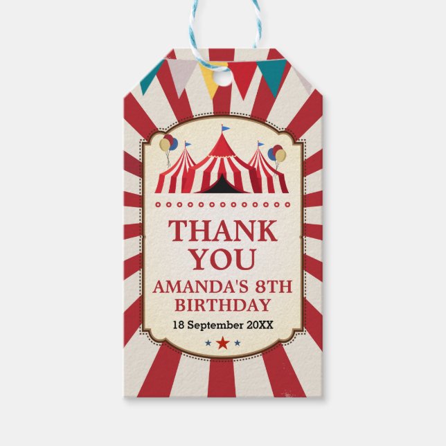 Vintage carnival Birthday party Favor Tag (Front)