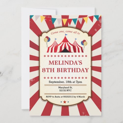 Vintage carnival Birthday party invitations