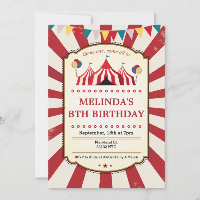 Vintage carnival Birthday party invitations | Zazzle