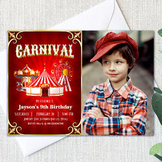 Vintage Carnival Birthday with Photo Landscape Invitation