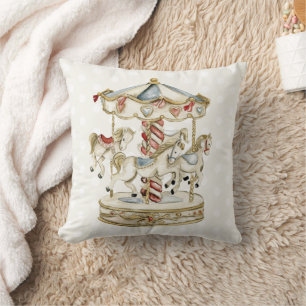 Vintage Carnival Carousel Horses Polka Dots Throw Pillow