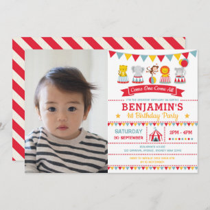 Vintage Carnival Circus Animals 1st Birthday Photo Invitation