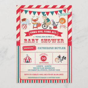 Vintage Carnival Circus Animals Baby Shower Invite