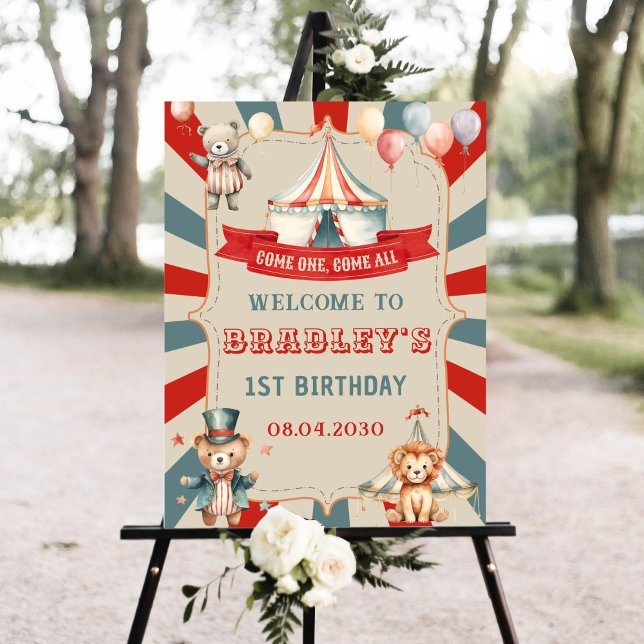 Vintage Carnival Circus & Animals Birthday Welcome Foam Board (Creator Uploaded)