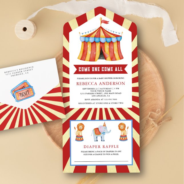 Vintage Carnival Circus Baby Shower All In One Invitation