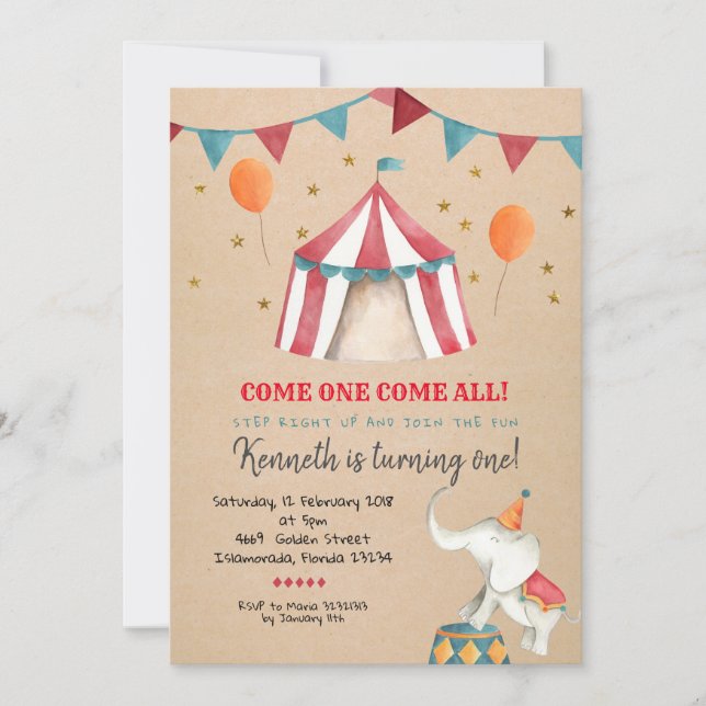 Vintage Carnival Circus Kid's Birthday Party Invitation (Front)