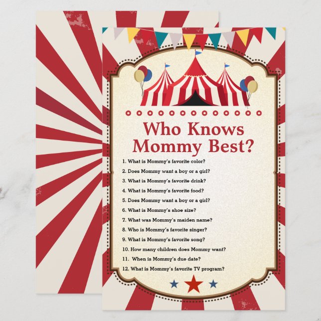Vintage Carnival Circus Who Knows Mommy Best Games (Front/Back)