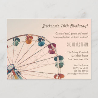 Vintage Carnival Ferris Wheel Kids Birthday Party Invitation
