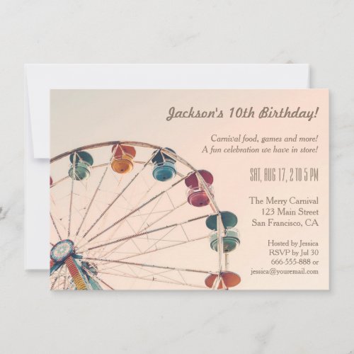 Vintage Carnival Ferris Wheel Kids Birthday Party Invitation