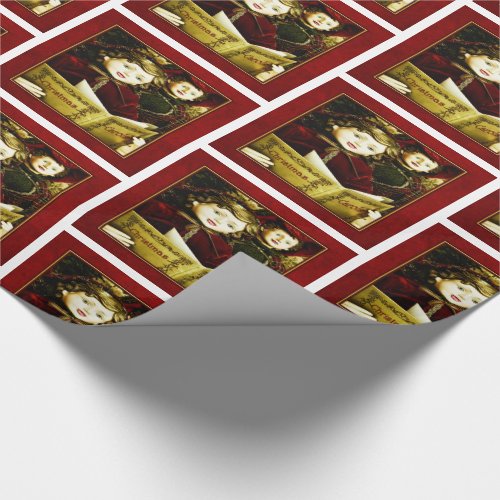 Vintage Carolers in Deep Reds and Golds Christmas Wrapping Paper
