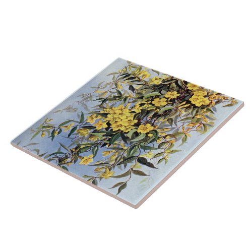 Vintage Carolina Jessamine Yellow Flowers Floral Ceramic Tile