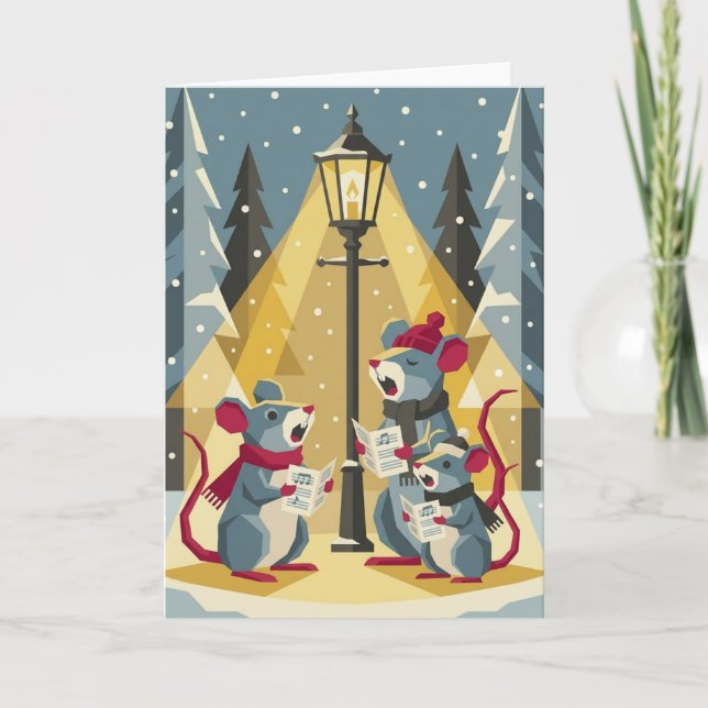 Vintage Caroling Mice Christmas Card (Front)