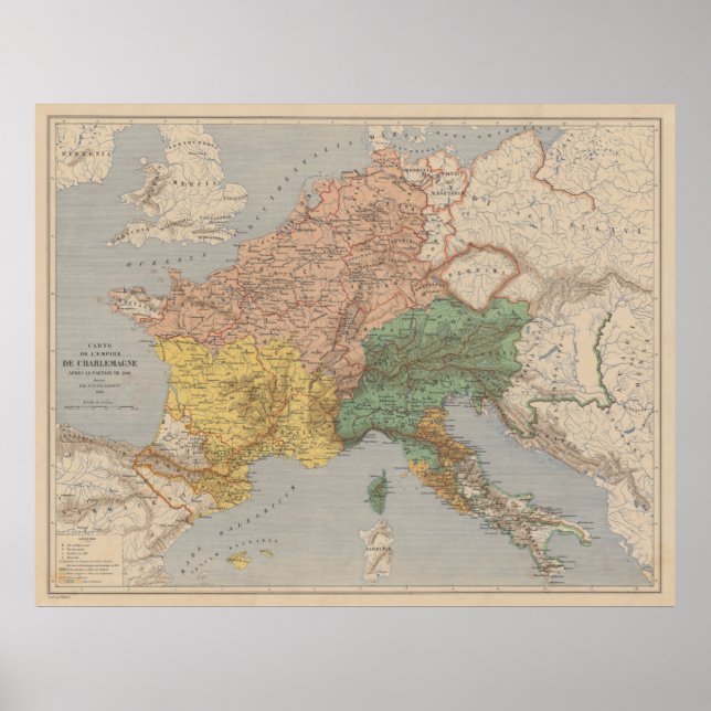 Vintage Carolingian Empire Map (1876) Poster (Front)