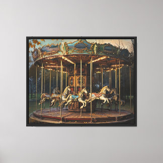 Vintage Carousel at Twilight – Nostalgic Autumn Canvas Print