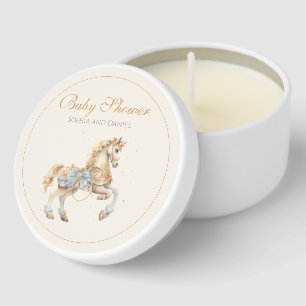 Vintage Carousel Blue Horse Watercolor Baby Shower Mini Candle Favors
