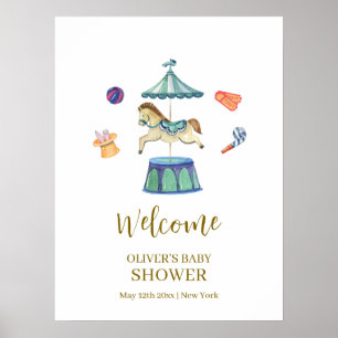 Vintage Carousel Carnival Baby Shower Welcome Poster