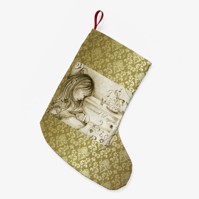 Vintage Carousel Dreams Gold Damask Small Christmas Stocking (Front (Hanging))