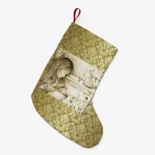 Vintage Carousel Dreams Gold Damask Small Small Christmas Stocking