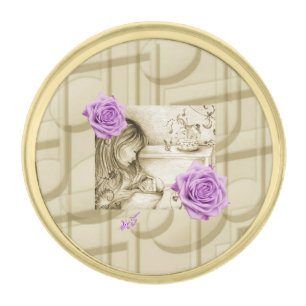 Vintage Carousel Dreams PurpleRoses&Music LapelPin Gold Finish Lapel Pin