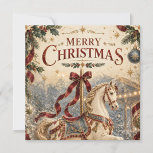 Vintage Carousel Horse Christmas , Elegant Holiday Card