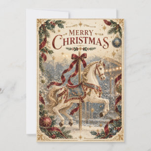 Vintage Carousel Horse Christmas , Elegant Holiday Card