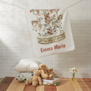 Vintage Carousel Horses Merry Go Round Infant Baby Blanket