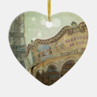 Vintage carousel in Paris with Eiffel Tower Ceramic Ornament
