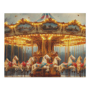Vintage Carousel Painting Nostalgic Carnival Art Faux Canvas Print