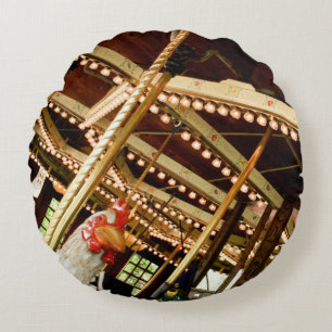 Vintage Carousel Rooster Round Pillow