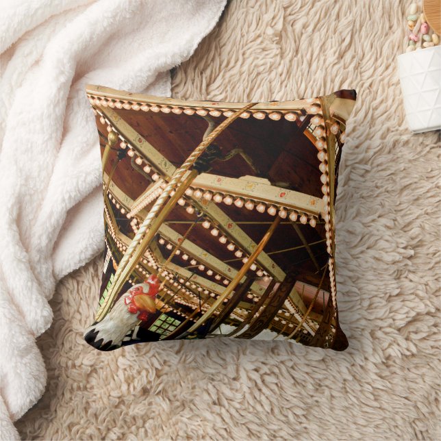 Vintage Carousel Rooster Throw Pillow (Blanket)