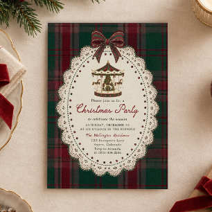 Vintage Carousel Tartan Christmas Party Invitation