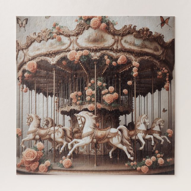 Vintage Carousel with Roses Jigsaw Puzzle (Vertical)