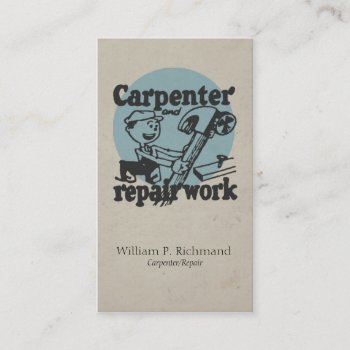 Vintage Carpentry Repair Blue With Retro Circle Business Card by MarceeJean at Zazzle