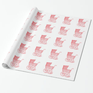 Vintage Carriage Baby Girl Shower Gift Wrap