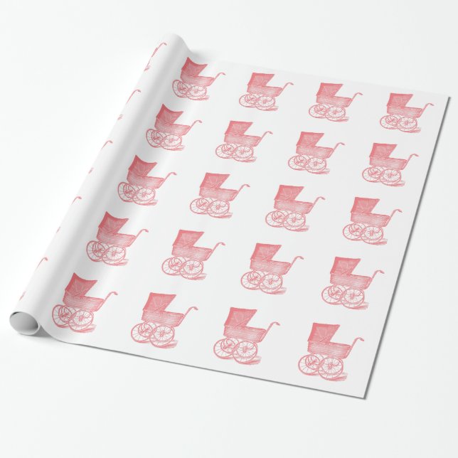 Vintage Carriage Baby Girl Shower Gift Wrap (Unrolled)